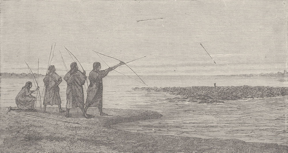 PERU. Conibos shooting turtle 1890 old antique vintage print picture